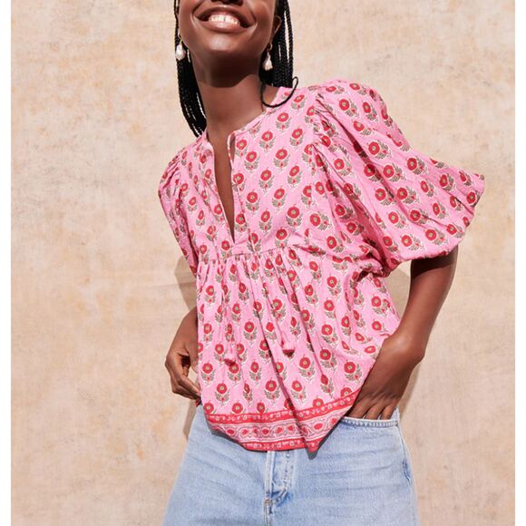 SAYLOR‎ Samah Floral Boho Top Pink Large - Picture 1 of 5